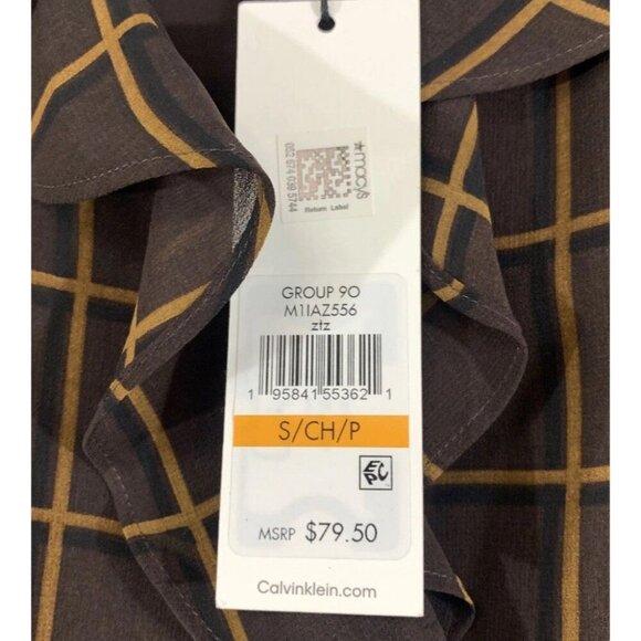 Calvin Klein Woman's Brown Printed Faux Wrap Top Blouse, Size S - Picture 4 of 4
